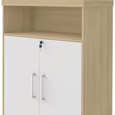 Kit 2 Armários Multiuso Office 2 Portas E Nicho Atria Executiva A02 Carvalho Branco - Lyam Decor