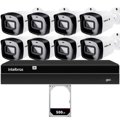 Kit 8 Câmeras IP Vipc 1230B Intelbras NVD 1408P HD 500GB
