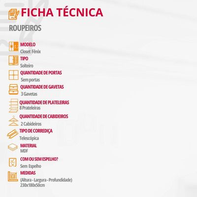 Closet Solteiro Fenix Com 3 Gavetas E 8 Prateleiras Rufato Imbuia