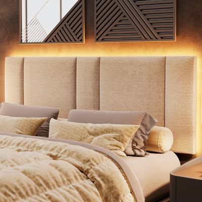 Cabeceira Modulada Casal Queen 160 Cm Com Led Linho Bege Vconcept