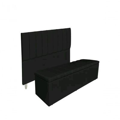 Kit De Quarto Roma Cabeceira De Cama Box E Calçadeira Baú Casal 140 Cm Suede Preto Do Lar Móveis E Decoração