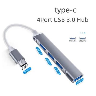 Hub Usb-C Type-C para 4 Portas Usb 3.0 5 Gbps para Notebook e Macbook Prata