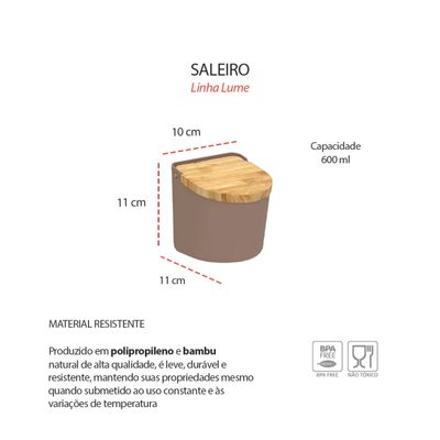 Saleiro com Tampa Bambu Marrom Mesa Porta Condimentos 600ml
