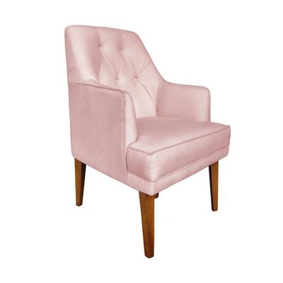 Cadeira Poltrona Decorativa Paris Sala De Jantar Recepção Retro Com Braça Suede Rosa Bebê Lar Móveis E Decoração