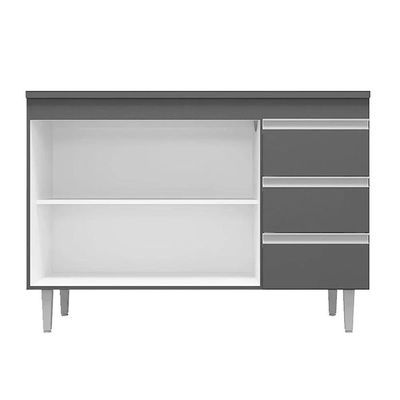 Balcão Gabinete Cozinha Andreia 100cm 2 Porta S-t Ajl Móveis Cinza