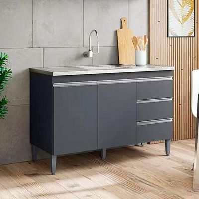 Balcão Gabinete Cozinha Andreia 100cm 2 Porta S-t Ajl Móveis Cinza