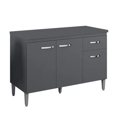 Balcão Cozinha Gabriela 3 Porta 120cm S-t Ajl Cinza