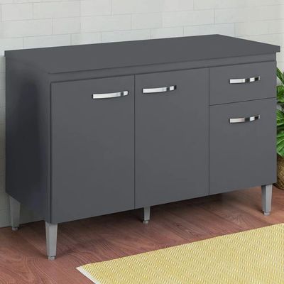Balcão Cozinha Gabriela 3 Porta 120cm S-t Ajl Cinza