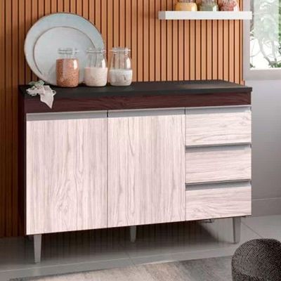 Balcão Gabinete Cozinha Andreia 120cm 2 Porta Ajl Móveis S-t Castanho Avelã