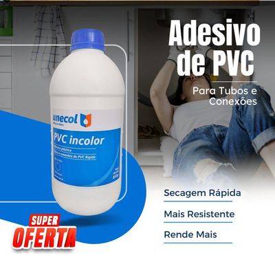 Cola Cano PVC Adesivo Plástico Frasco 850g Unecol Profissional Resistente Forte Secagem Rápida
