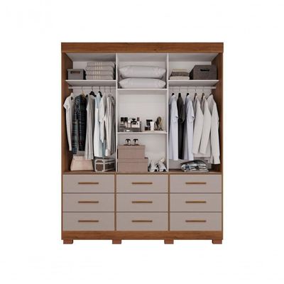 Guarda-roupa New Star 3 Portas 9 Gavetas Com Espelho Salleto Cinamomo/off White