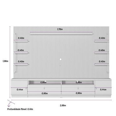 Rack Para Sala com Painel Ripado Para TV 75 Pol 268cm Orizon L05 Nature Off White - Lyam Decor