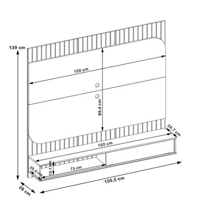 Painel Ripado TV 65 Pol com Bancada Suspensa 150cm Ezra D05 Freijó Off White - Lyam Decor
