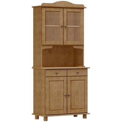 Armário de Cozinha Rústico Com Cristaleira 4 Portas 2 Gavetas Lazuli F06 Freijó - Lyam Decor