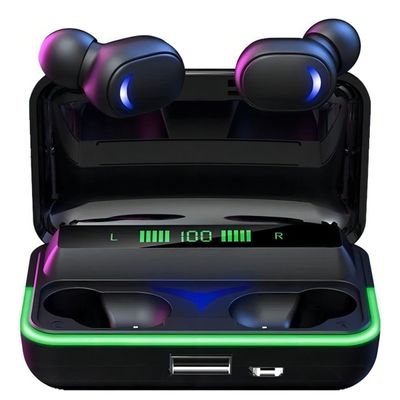 Fone de Ouvido Preto TWS com Carregador Portátil e Display Uso Confortável
