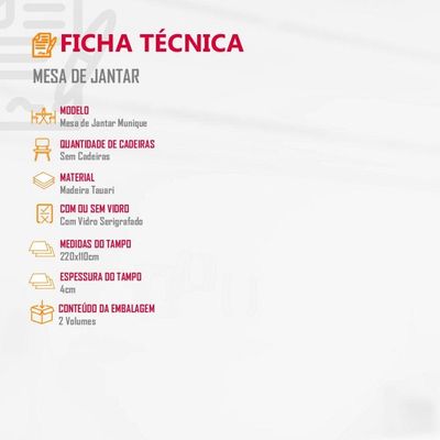 Mesa Munique 220cm Madeira E Vidro Mobillare