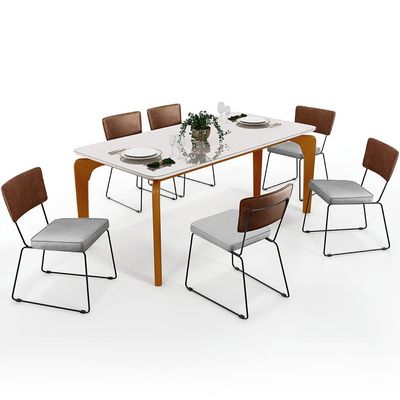 Mesa Capri 160cm Off White Com 6 Cadeiras Allana B05 Couríssimo Marrom Linho Cinza - Lyam Decor