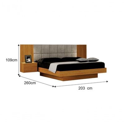 Cama De Casal Queen Size Braga Com Mesa De Cabeceira E Painel Almofadado Leifer Moveis Cinamomo,joli Palha