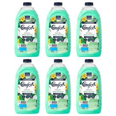 Caixa com 6 Amaciante Comfort de Roupa Brisa Tropical Com Toque De Coco Frasco 1,8L