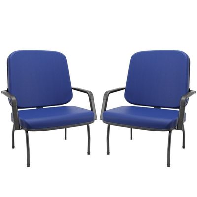Kit 02 Cadeiras De Escritório Recepção Com Braço Fixa Preta Magno P03 Vinil Azul - Lyam Decor