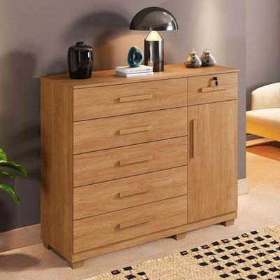 Cômoda Milão 6 Gavetas 1 Porta 1 Prateleira Com Sapateira Cinamomo
