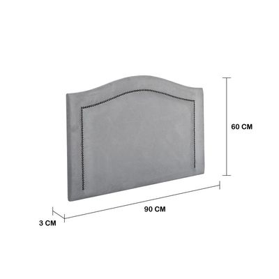 Cabeceira Solteiro Curva Luxo 90x60 Suede Cinza - Tachas Fumê