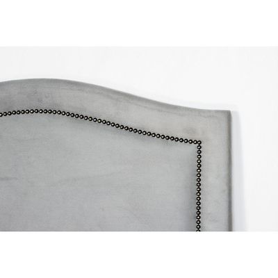 Cabeceira Solteiro Curva Luxo 90x60 Suede Cinza - Tachas Fumê