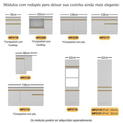 Kit 3 Puxadores Com 5 Pés Palito Retrô Para Balcão Cozinha 120cm Veneza Multimóveis Mp2307 Branco Branco