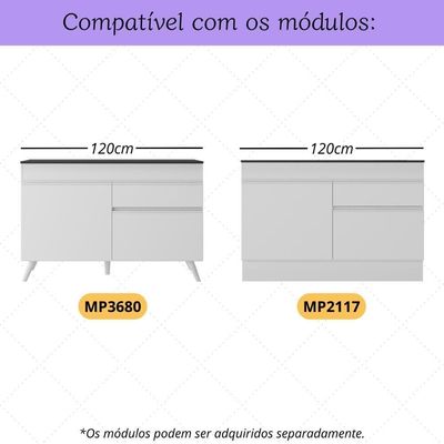 Kit 3 Puxadores Com 5 Pés Palito Retrô Para Balcão Cozinha 120cm Veneza Multimóveis Mp2307 Branco Branco
