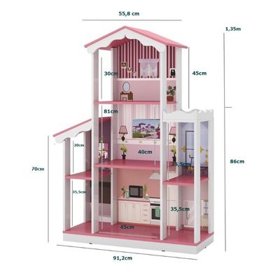 Mega Casa De Boneca Sonho 8 Cômodos Branco Rosa