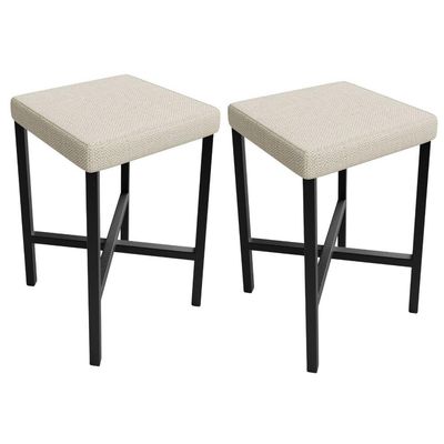 Kit 02 Banquetas Baixa Bar Cozinha Sala De Jantar Preto Stella L02 Linho Champagne - Lyam Decor