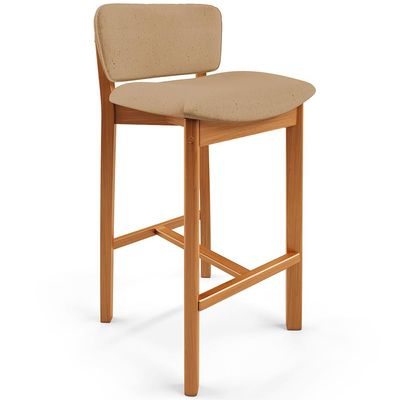 Banqueta Alta Para Cozinha Sala de Jantar Bar Dara L02 Linho Bege Escuro - Lyam Decor