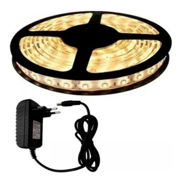 Fita Led 5050 5metros Ip65 Branco Quente 3000k + Fonte gratis
