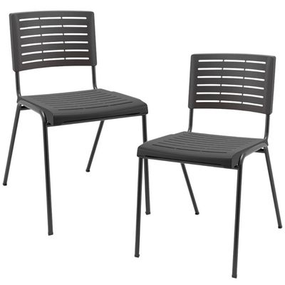 Kit 02 Cadeiras Empilhável Fixa Escritório Multiuso Base Preta Kimi P03 Preto - Lyam Decor