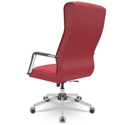 Cadeira De Escritório Giratória Presidente Base Cromada Kirk P03 Vinil Vermelho - Lyam Decor