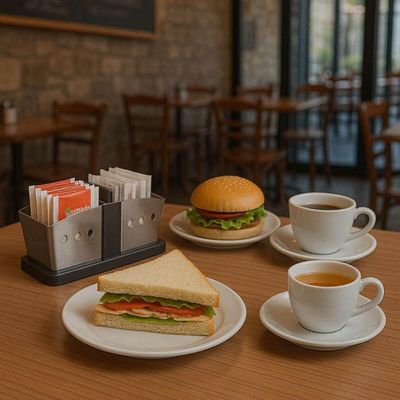 Jogo 24 Porta Sachês e Colherinhas Suportes em Inox Açúcar Adoçante Padaria Chá Café Brinox