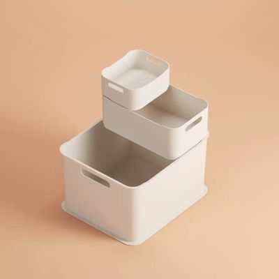 Kit 6 Caixas Organizadoras 23,9L com Tampa Cesto Brinquedos Closet Bege Coza Fit