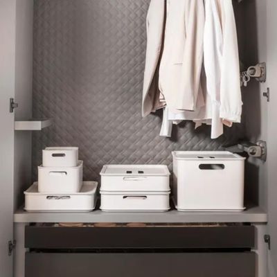 Kit 6 Caixas Organizadoras 23,9L com Tampa Cesto Brinquedos Closet Bege Coza Fit