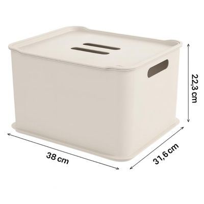 Kit 6 Caixas Organizadoras 23,9L com Tampa Cesto Brinquedos Closet Bege Coza Fit