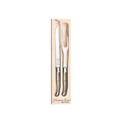 Jogo de garfo e faca para churrasco em inox Laguiole 2 peças champagne