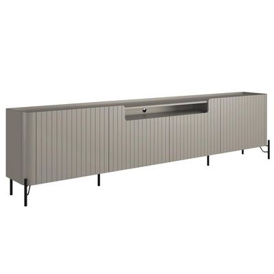 Rack Para Sala de Estar TV 85 Pol 4 Portas Brise Pés Industrial Preto Alef I03 Grigio - Lyam Decor