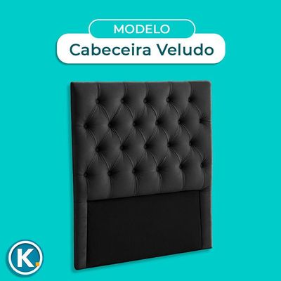 Cabeceira Estofada Solteiro Luna Nature Veludo Preto 88x136