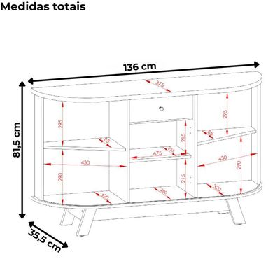 Buffet Aparador 3 Portas 136 Cm Monza Cumaru Opala Madetec Cumaru Opala