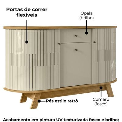 Buffet Aparador 3 Portas 136 Cm Monza Cumaru Opala Madetec Cumaru Opala