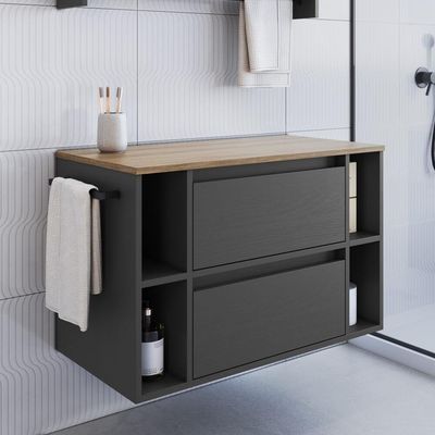 Gabinete Para Banheiro 01 Porta 01 Gaveta 80cm Mel Grafite Proddy Mel