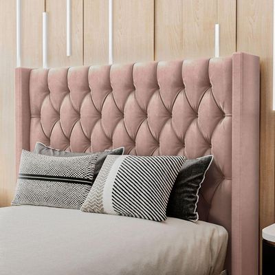 Cabeceira Estofada Casal 140 Cm Pérola Veludo Rose