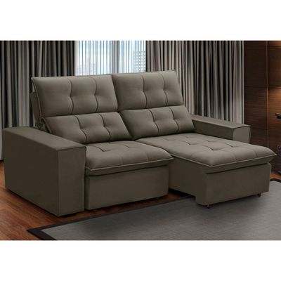 Sofá Retrátil Reclinável Para Sala 3 Lugares 210cm Vincent F04 Veludo Marrom Claro - Lyam Decor