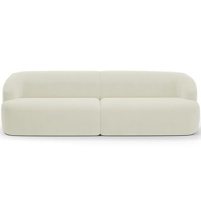 Sofá 3 Lugares Curvo Orgânico com 02 Poltronas Para Sala Living 220cm Barolo L06 Veludo Bege - Lyam Decor