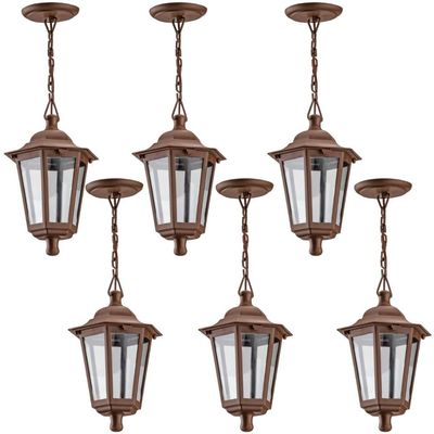 Kit 6 Pendentes de Teto Luminárias Vintage Colonial 18x58cm Marrom Iluminação Decoração