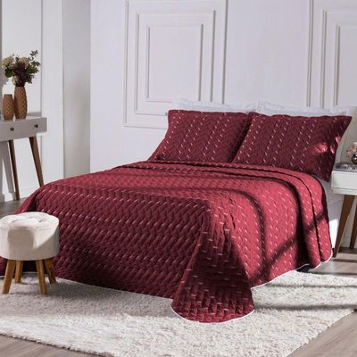 Cobre Leito Bordado 400 Fios Heitor Casal Queen 100% Poliéster - Vermelho